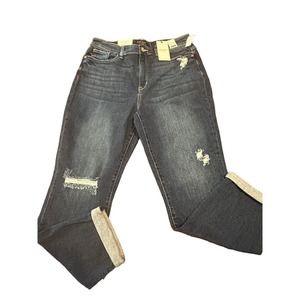 Judy Blue Boyfriend Fit Jeans Womens 13/31 Distressed Cuffed High Rise JB82328